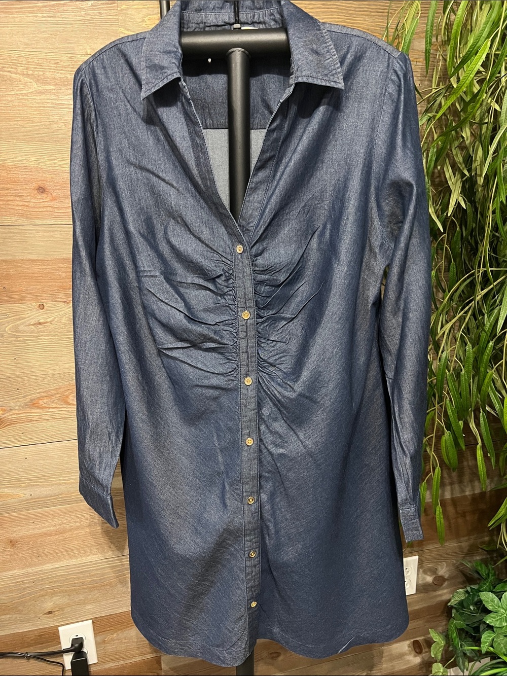 Michael Michael Kors lightweight dark blue denim rouched shirt dress XL